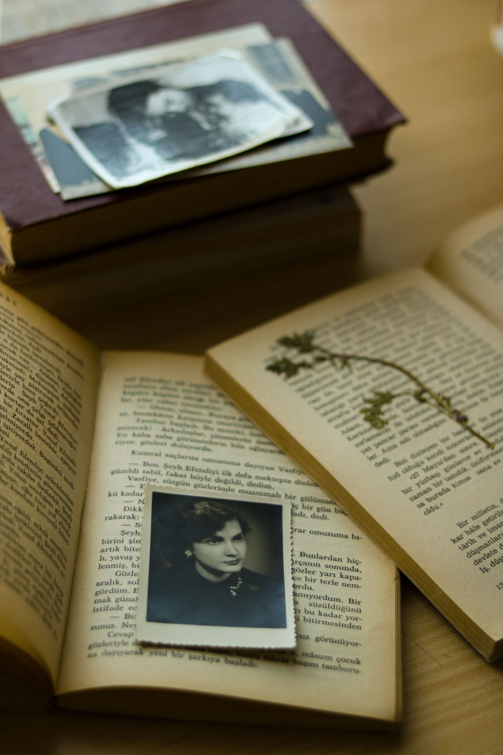 l'immagine mostra vecchie pagine di libro e ritratto fotografico di donna. Lo stile dell'immagine è vintage in contrapposizione al presente dell'editoria gestita da logiche algoritmiche e AI